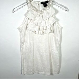 Elena Solano Women's Linen Ruffled Halter Neck Tank Top S Ivory *Read